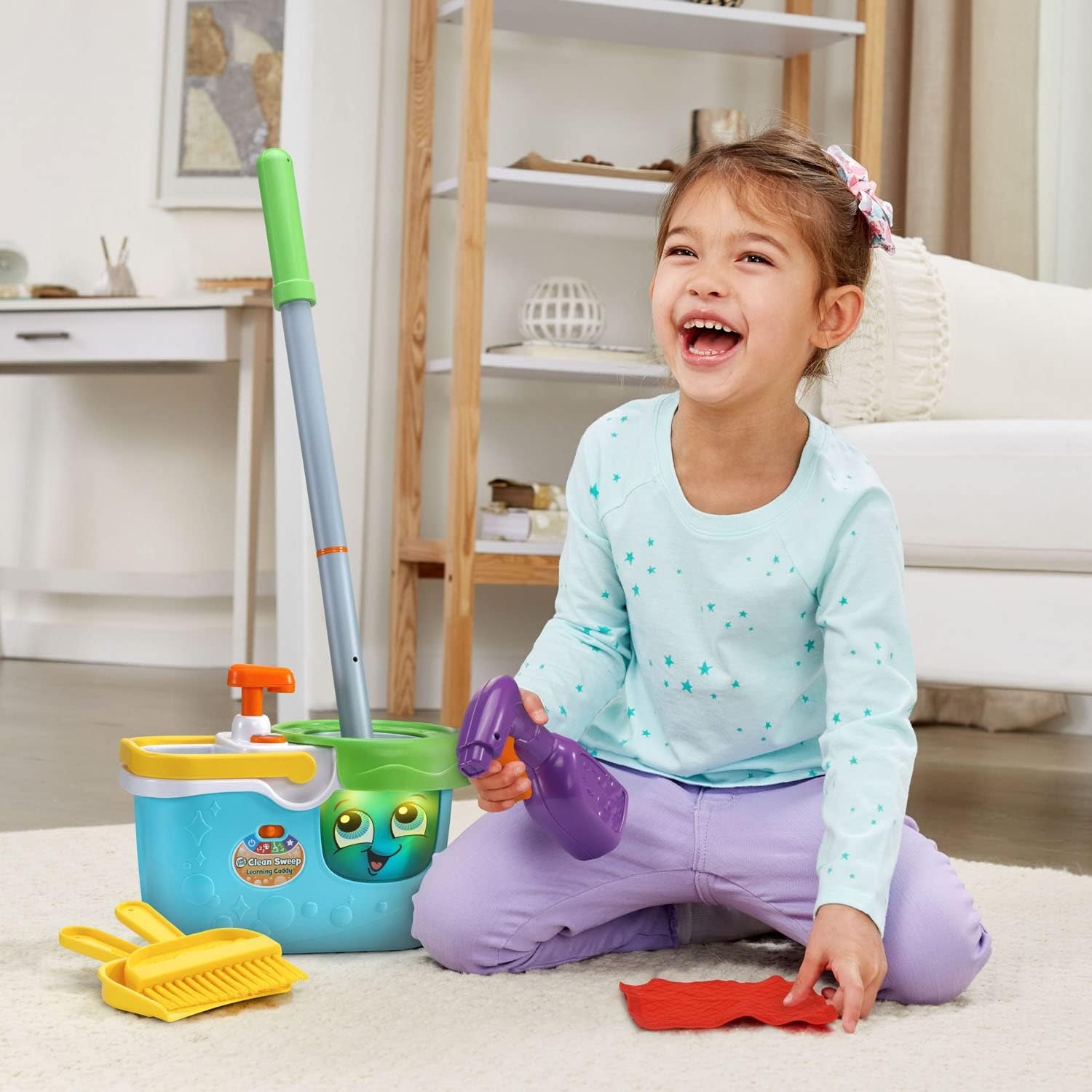 image:imageLeapFrog Clean Sweep Learning Caddy Kids Mop and Broom Cleaning Toy Set for Ages 35 BlueBlue