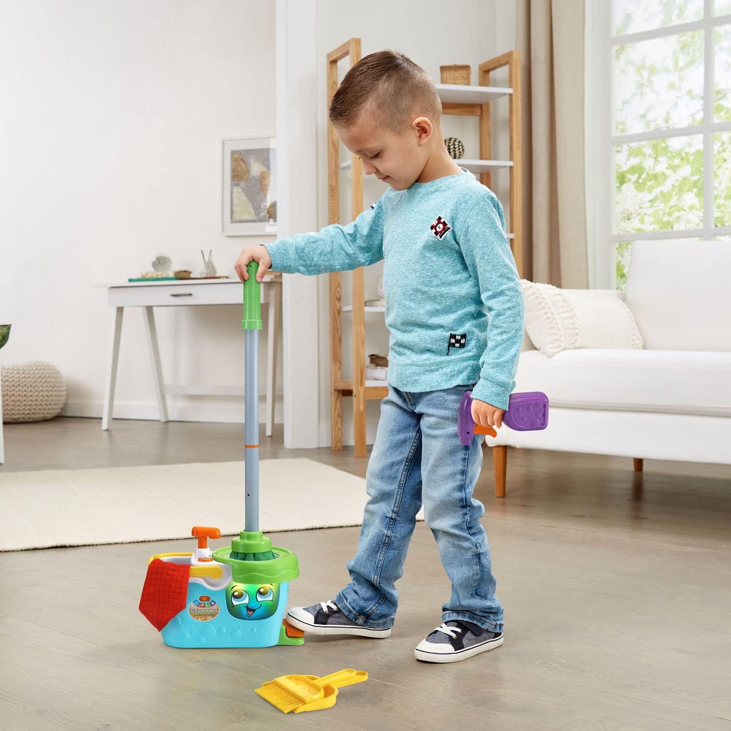 image:imageLeapFrog Clean Sweep Learning Caddy Kids Mop and Broom Cleaning Toy Set for Ages 35 BlueBlue