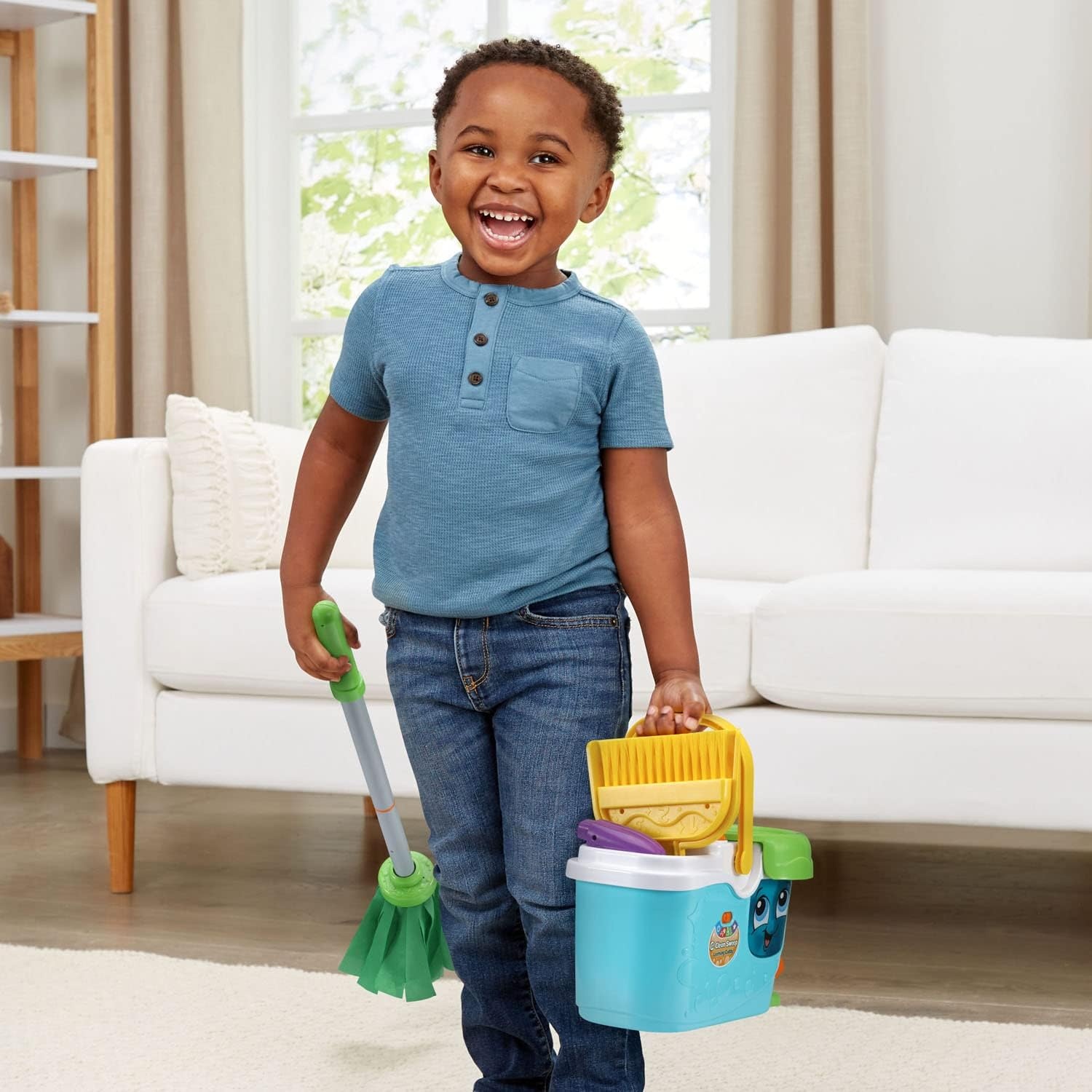 image:imageLeapFrog Clean Sweep Learning Caddy Kids Mop and Broom Cleaning Toy Set for Ages 35 BlueBlue