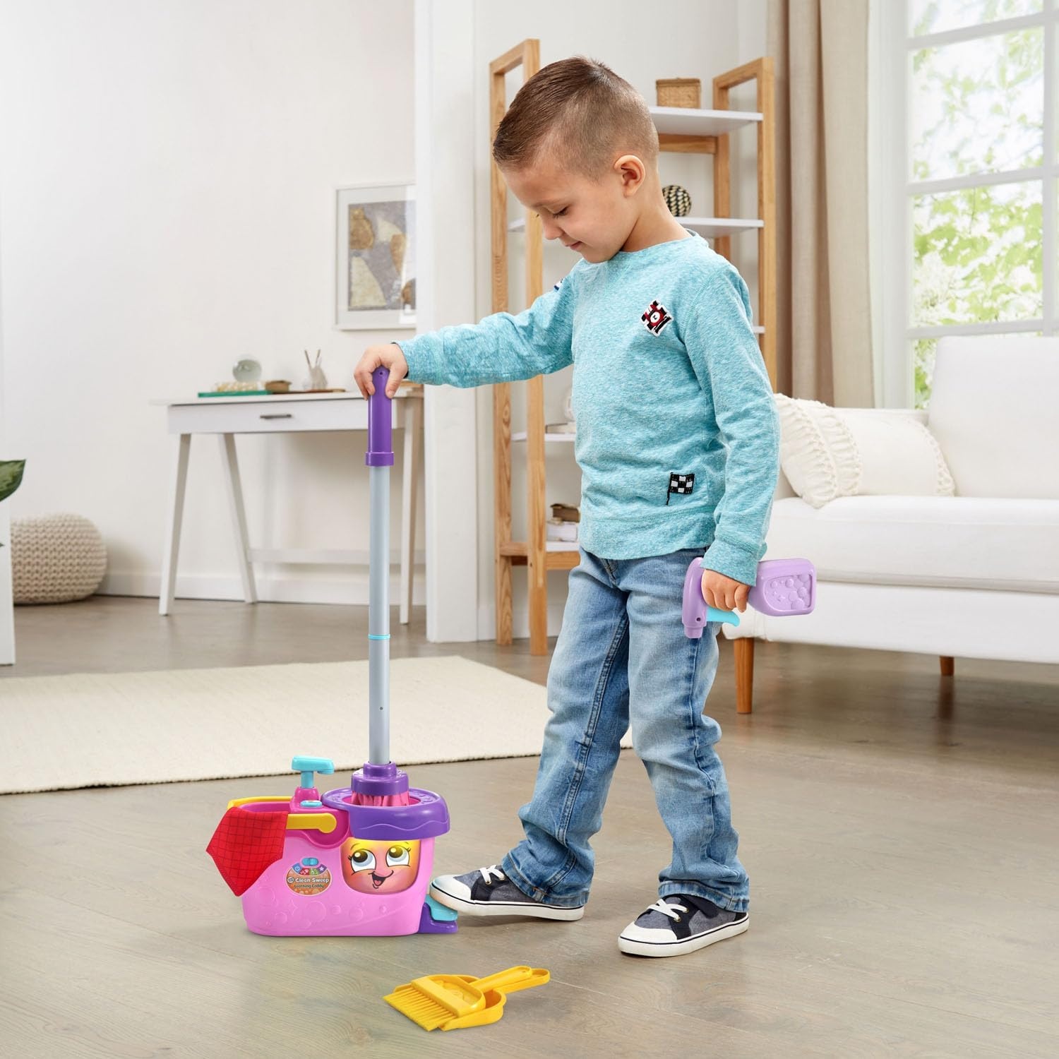 image:imageLeapFrog Clean Sweep Learning Caddy Kids Mop and Broom Cleaning Toy Set for Ages 35 BluePink