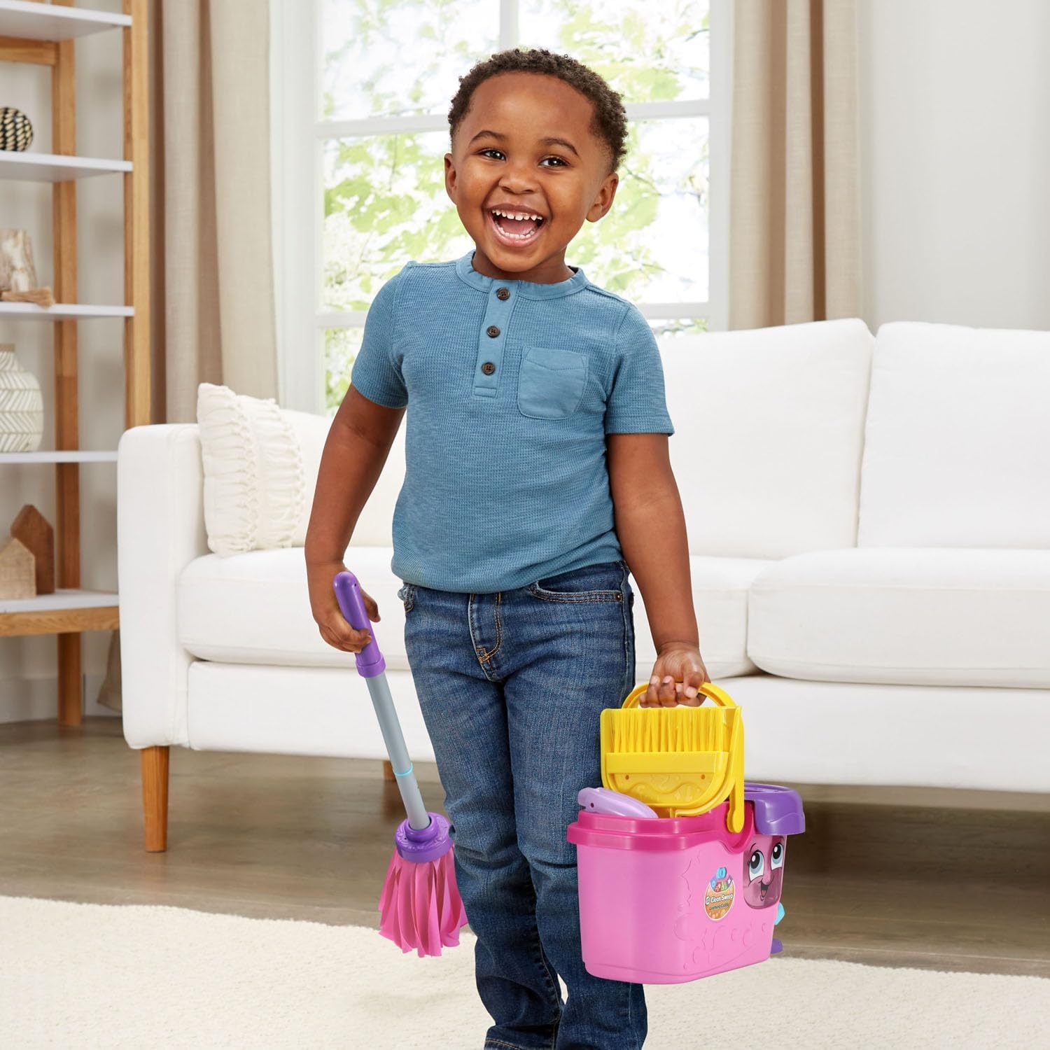 image:imageLeapFrog Clean Sweep Learning Caddy Kids Mop and Broom Cleaning Toy Set for Ages 35 BluePink