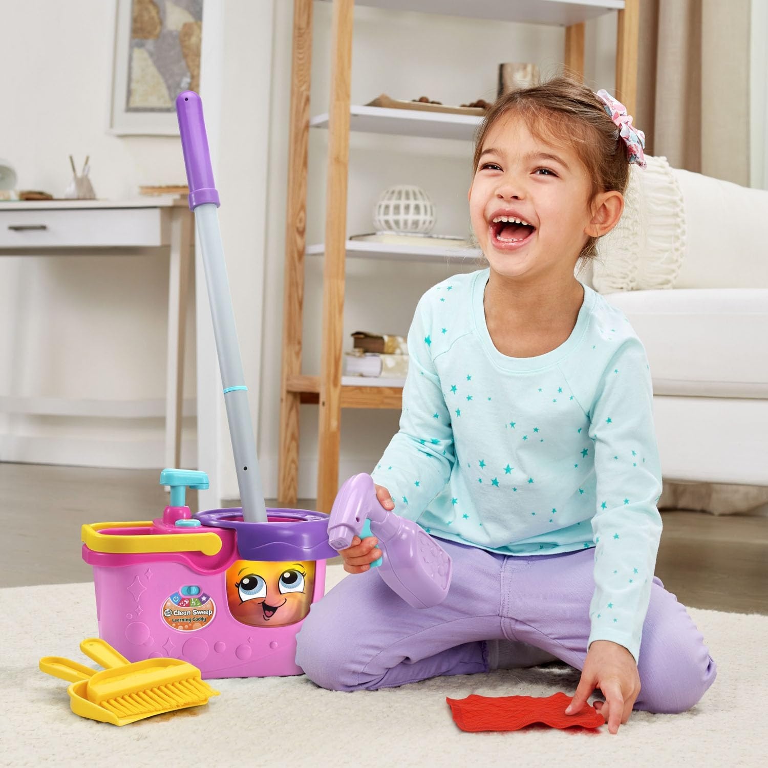 image:imageLeapFrog Clean Sweep Learning Caddy Kids Mop and Broom Cleaning Toy Set for Ages 35 BluePink